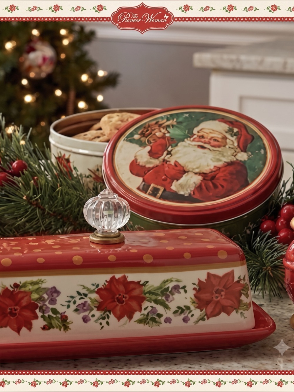 🩷 NWOT Pioneer Woman Christmas Butter Dish, Red